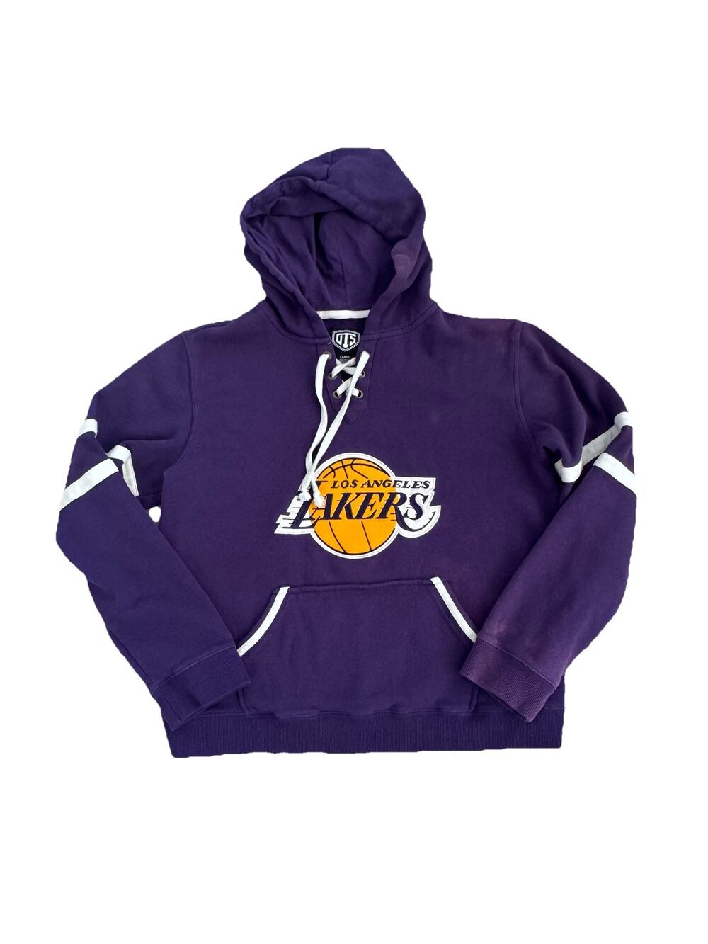 Los Angeles LA Lakers OTS NBA Basketball Lace Up Logo Hooded Sweatshirt L